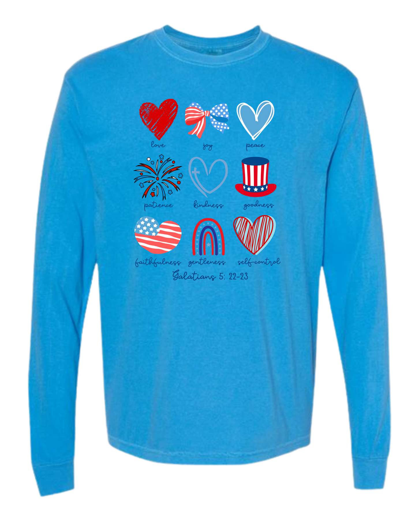 Galatians 5 - Patriotic - Comfort Colors - Heavyweight Long Sleeve Tee - Blues & Greens