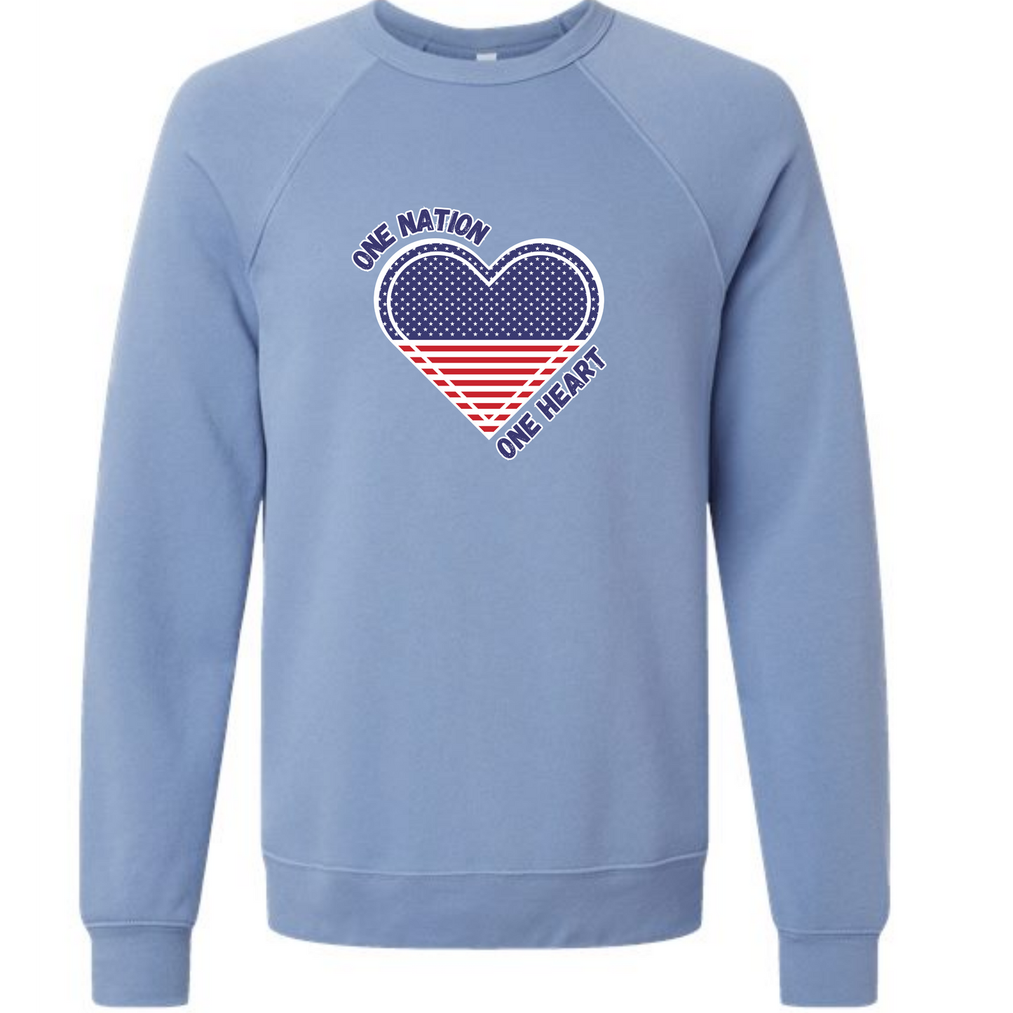 One Nation One Heart - Sponge Fleece Raglan Sweatshirt - Blues, Greens, Purple, and Black