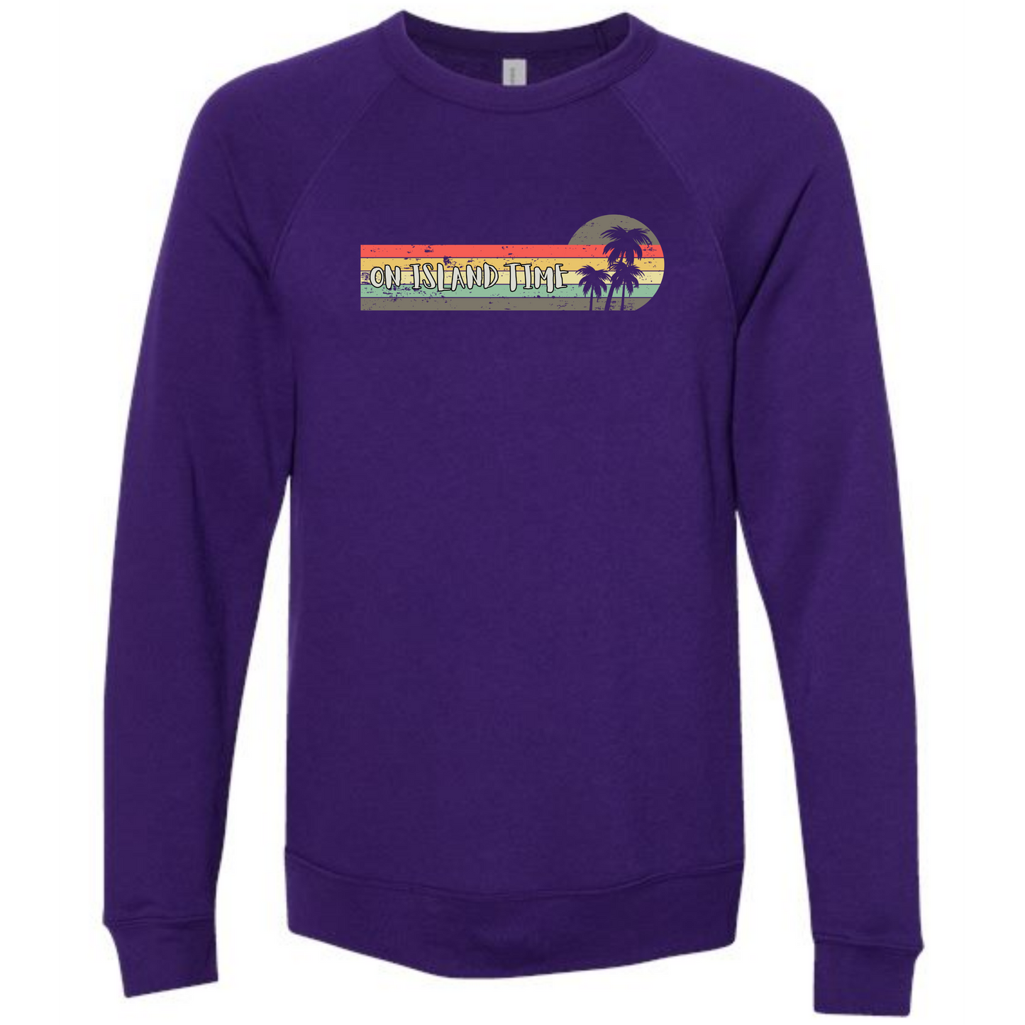 On Island Time - Sponge Fleece Raglan Sweatshirt - Blues, Greens, Purple, and Black
