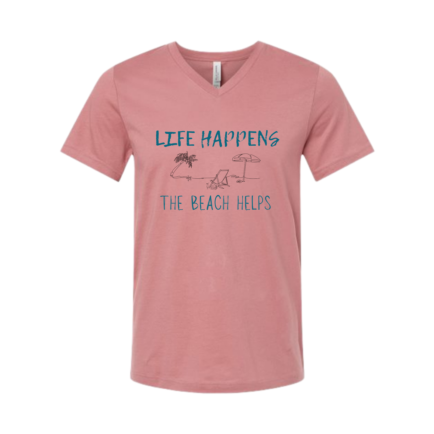 Life Happens The Beach Helps - Bella+Canvas - Unisex V-Neck - Assorted Colors