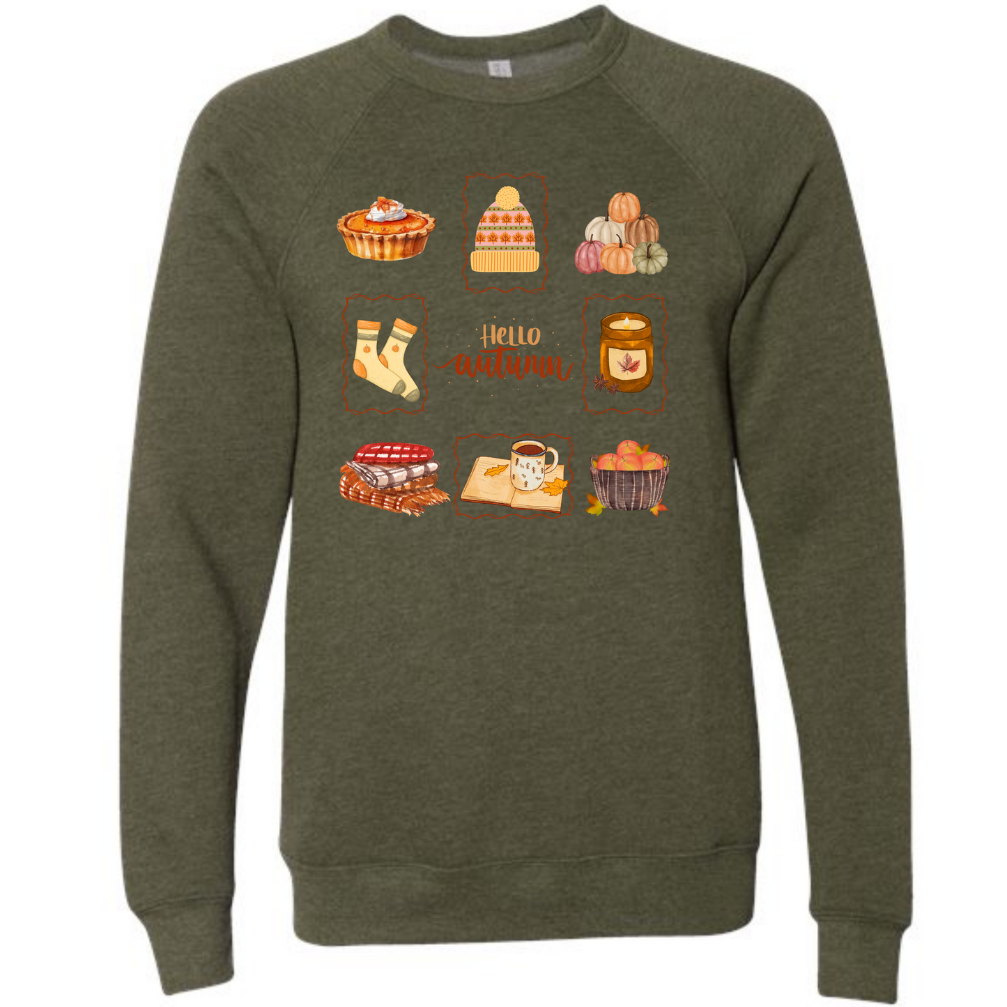 Hello Autumn - Sponge Fleece Raglan Sweatshirt - Greens, Neutrals