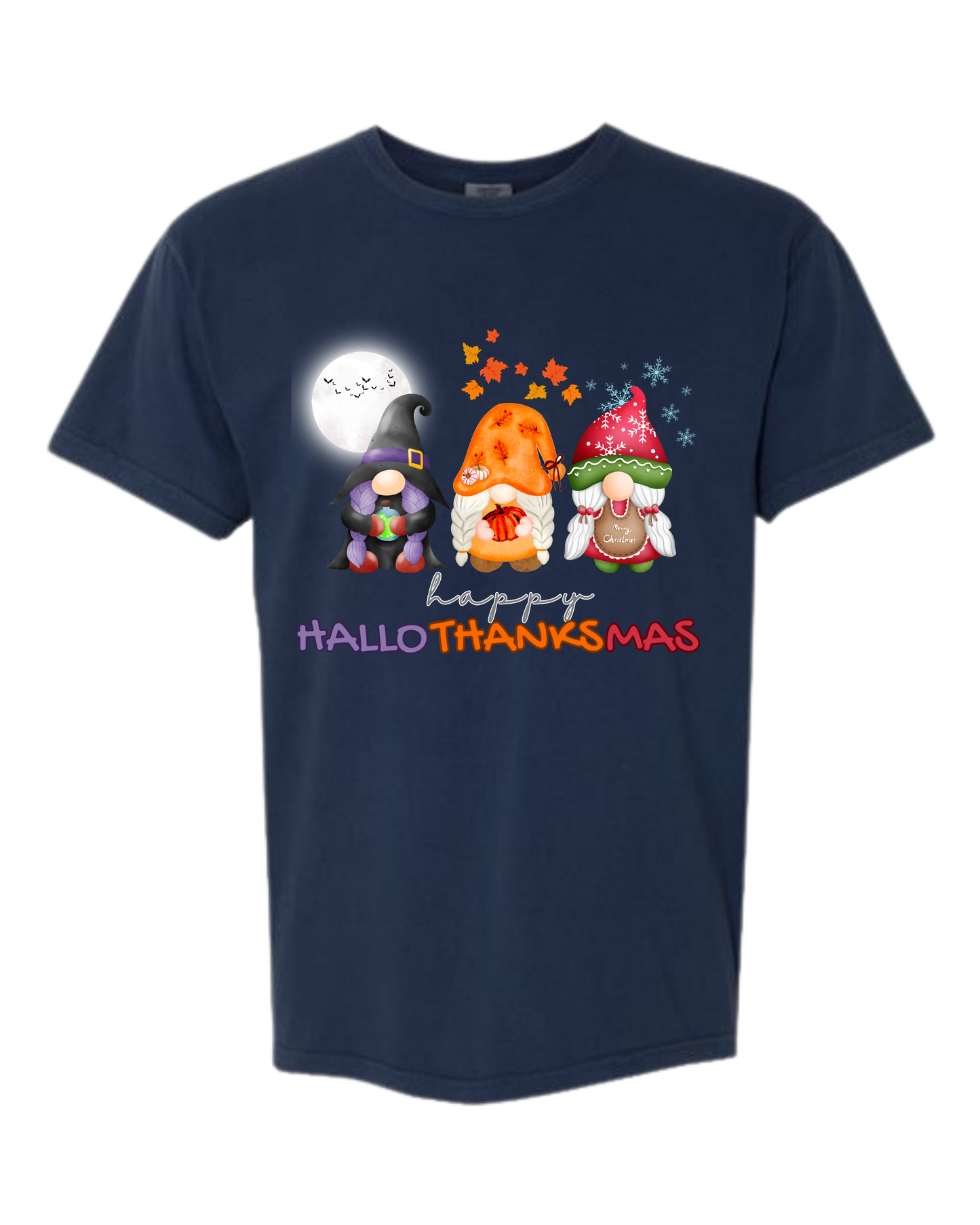 Happy HalloThanksMas Gnomes - Comfort Colors - Heavyweight Unisex Tee - Blues