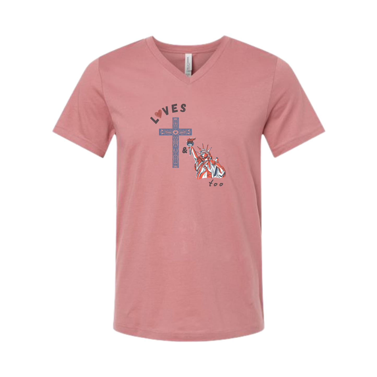 Loves Jesus & America too - Bella+Canvas - Unisex V-Neck - Assorted Colors