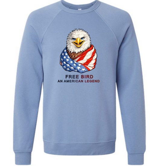 Free Bird An American Legend - Sponge Fleece Raglan Sweatshirt - Blues, Greens, Purple, and Black