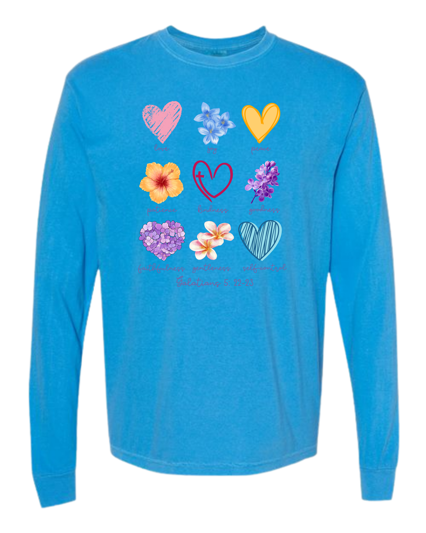 Galatians 5 - Spring - Comfort Colors - Heavyweight Long Sleeve Tee - Blues & Greens