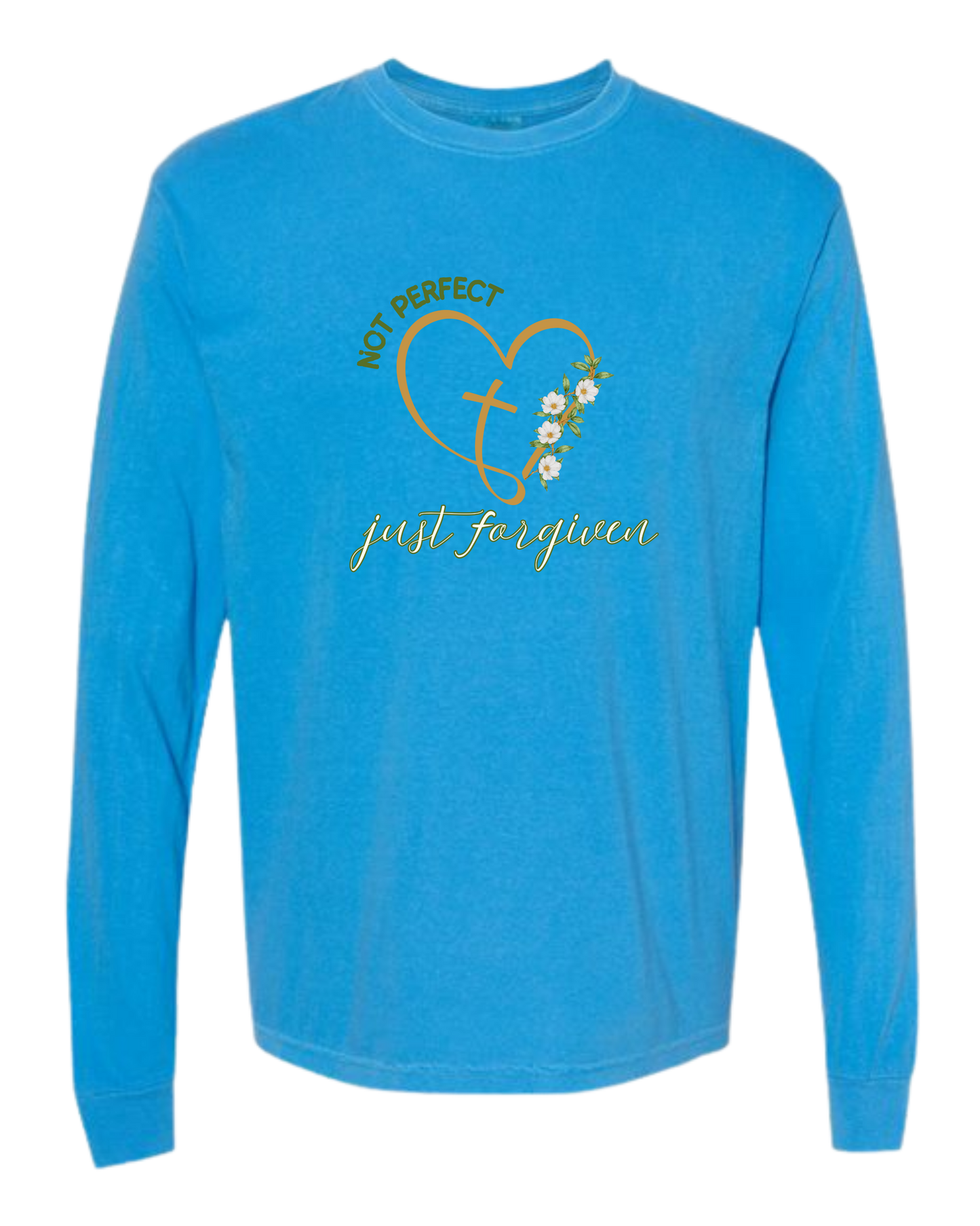 Not Perfect Just Forgiven - Comfort Colors - Heavyweight Long Sleeve Tee - Blues & Greens