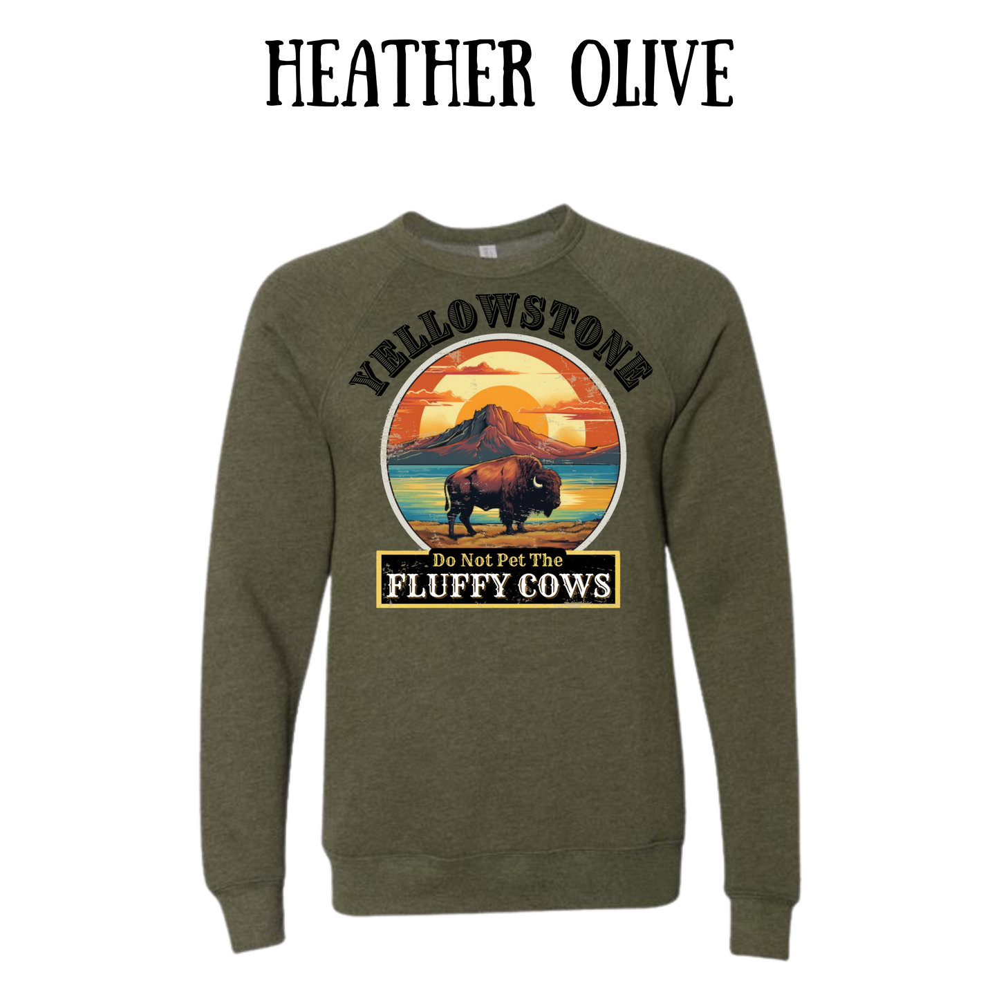 CP - Yellowstone: Fluffy Cows - Sponge Fleece Raglan Sweatshirt - Greens, Neutrals