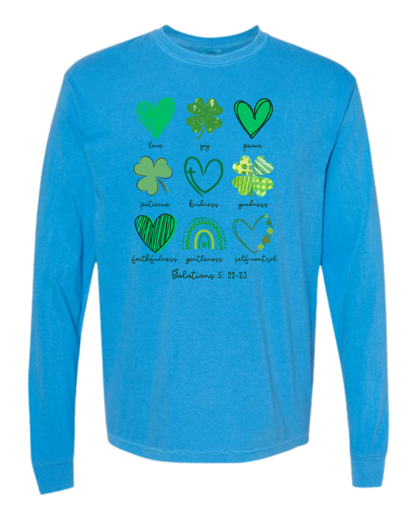 Galatians 5 - St Patrick's Day - Comfort Colors - Heavyweight Long Sleeve Tee - Blues & Greens