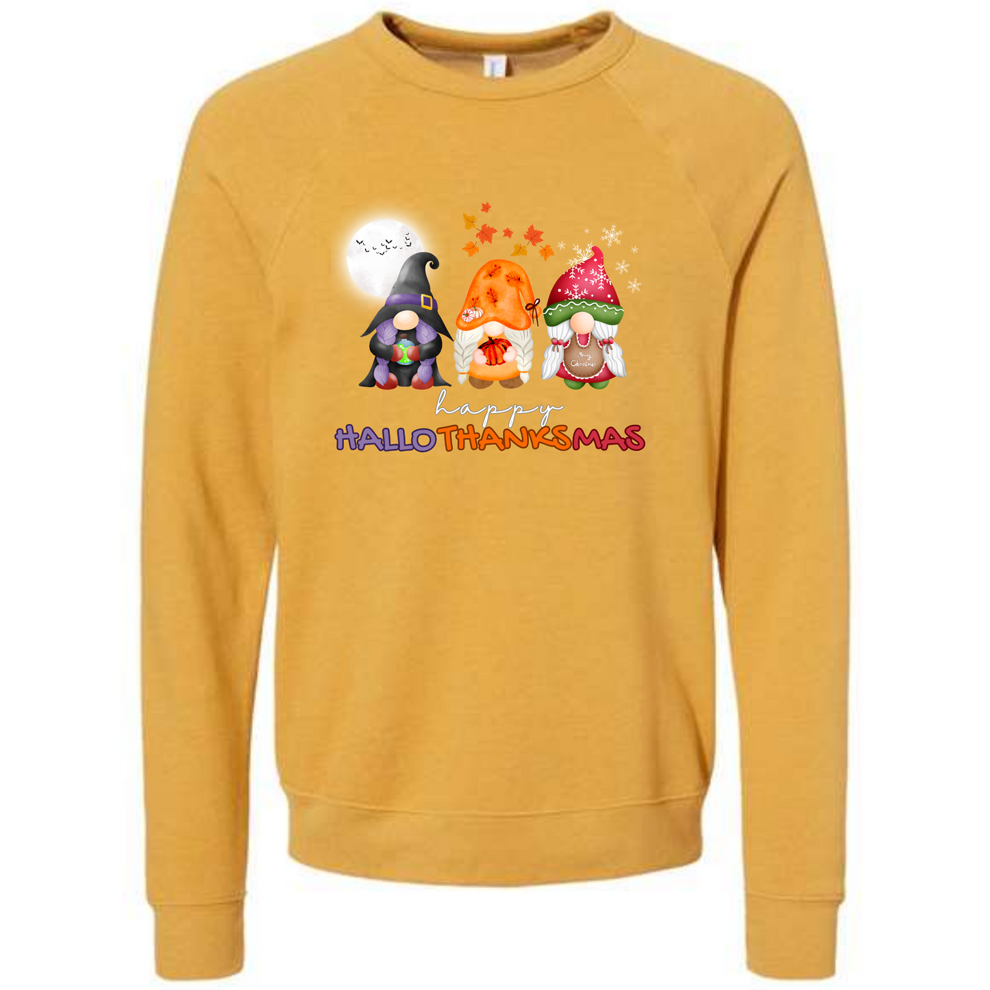 Happy Hallothanksmas Gnomes - Sponge Fleece Raglan Sweatshirt - Assorted Colors