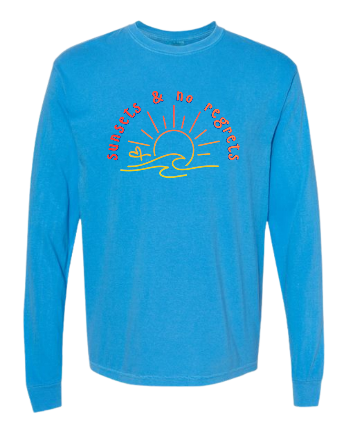 Sunsets & No Regrets - Comfort Colors - Heavyweight Long Sleeve Tee - Blues & Greens