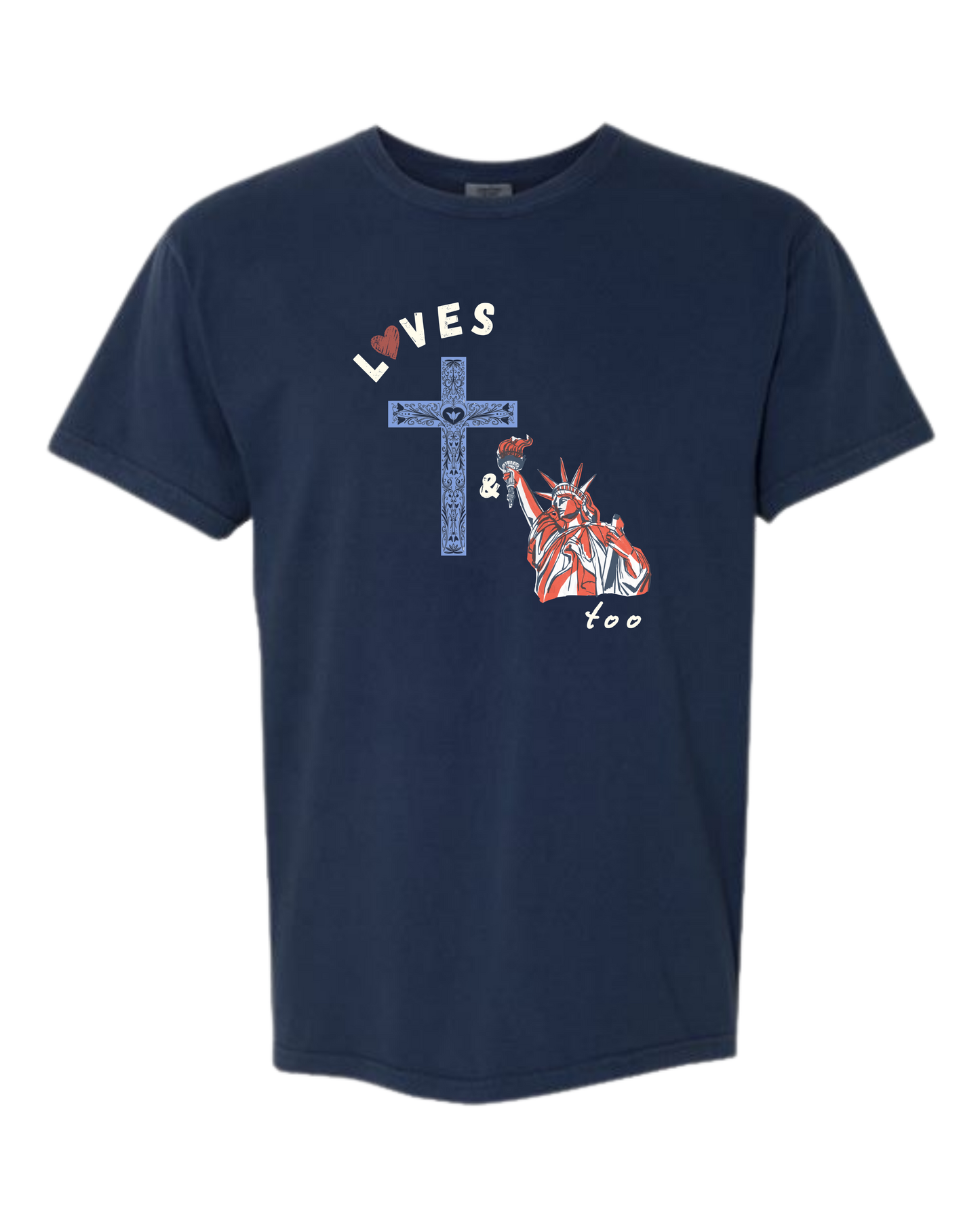 Loves Jesus & America too - Comfort Colors - Heavyweight Unisex Tee - Blues
