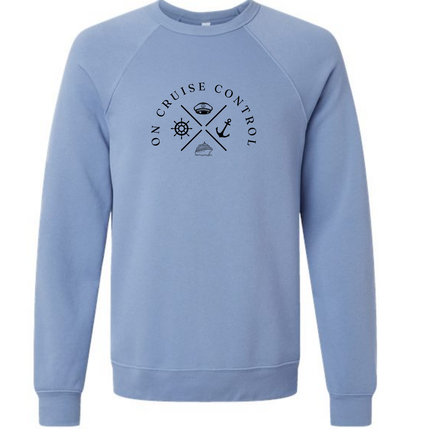 On Cruise Control - Sponge Fleece Raglan Sweatshirt - Blues, Greens, Purple, and Black