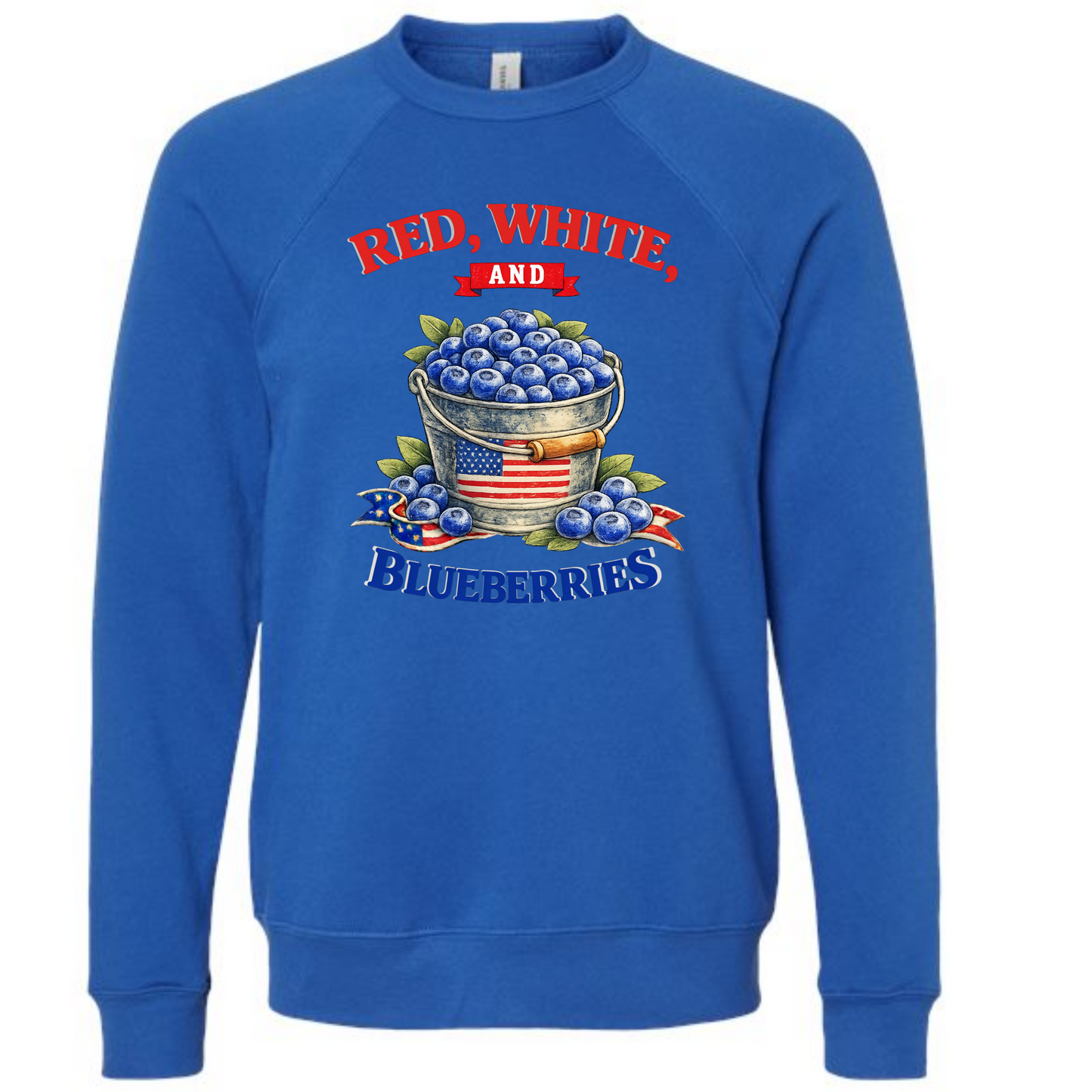 Red, White, And Blueberries - Sponge Fleece Raglan Sweatshirt - Blues, Greens, Purple, and Black