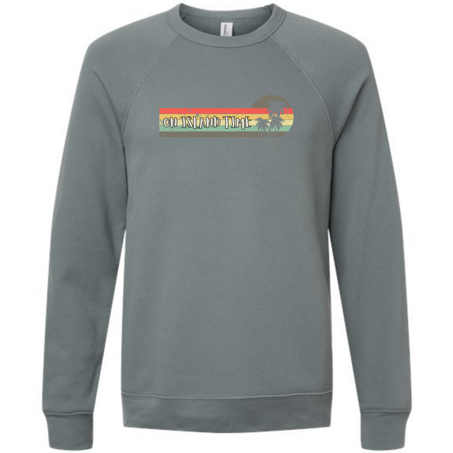 On Island Time - Sponge Fleece Raglan Sweatshirt - Blues, Greens, Purple, and Black