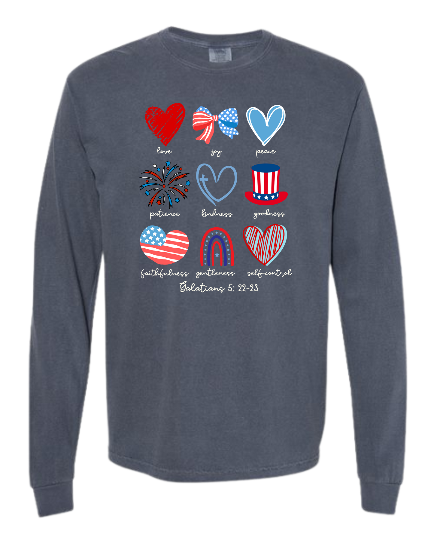Galatians 5 - Patriotic - Comfort Colors - Heavyweight Long Sleeve Tee - Blues & Greens