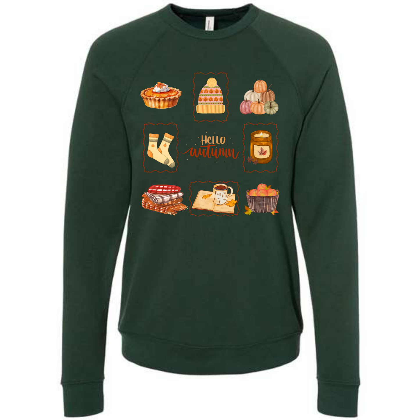 Hello Autumn - Sponge Fleece Raglan Sweatshirt - Greens, Neutrals