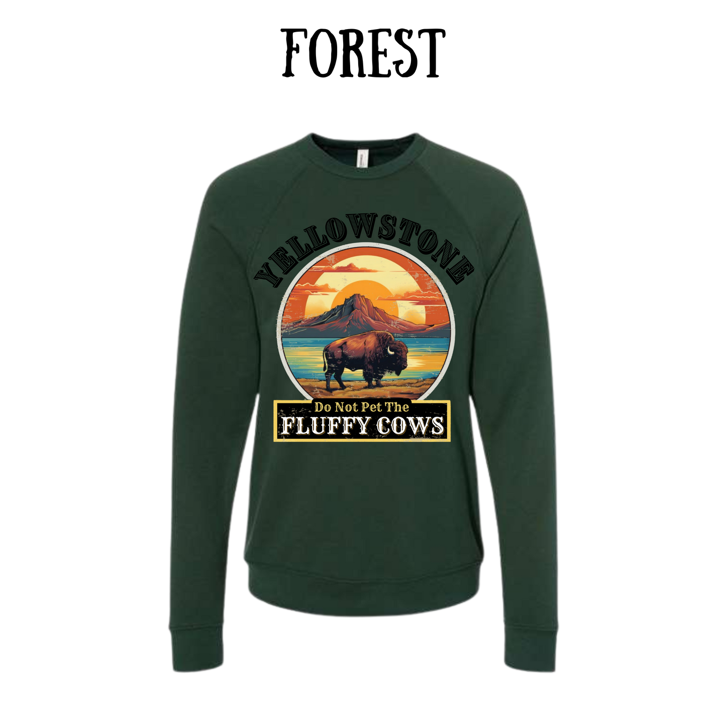 CP - Yellowstone: Fluffy Cows - Sponge Fleece Raglan Sweatshirt - Greens, Neutrals