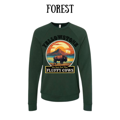 CP - Yellowstone: Fluffy Cows - Sponge Fleece Raglan Sweatshirt - Greens, Neutrals