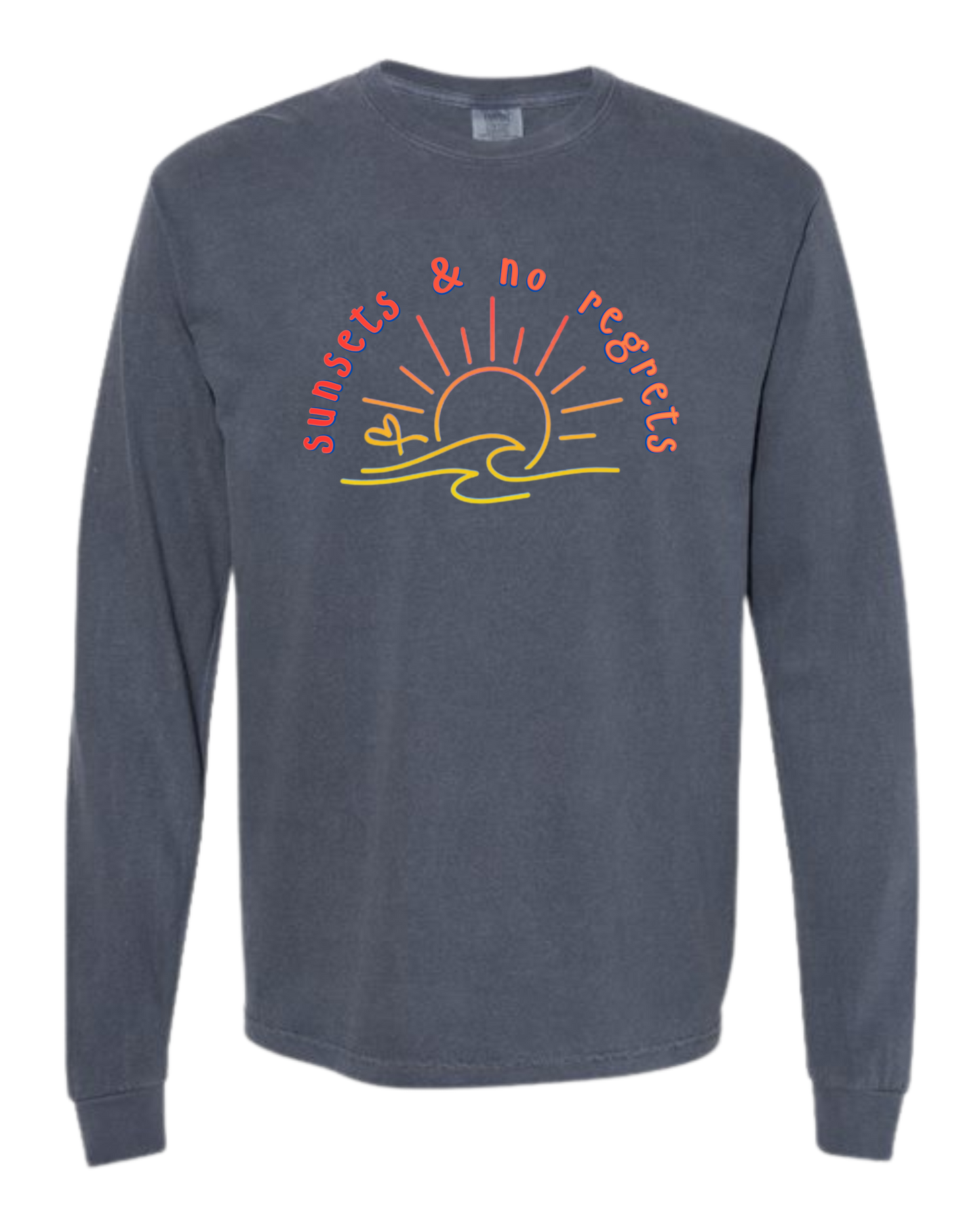 Sunsets & No Regrets - Comfort Colors - Heavyweight Long Sleeve Tee - Blues & Greens