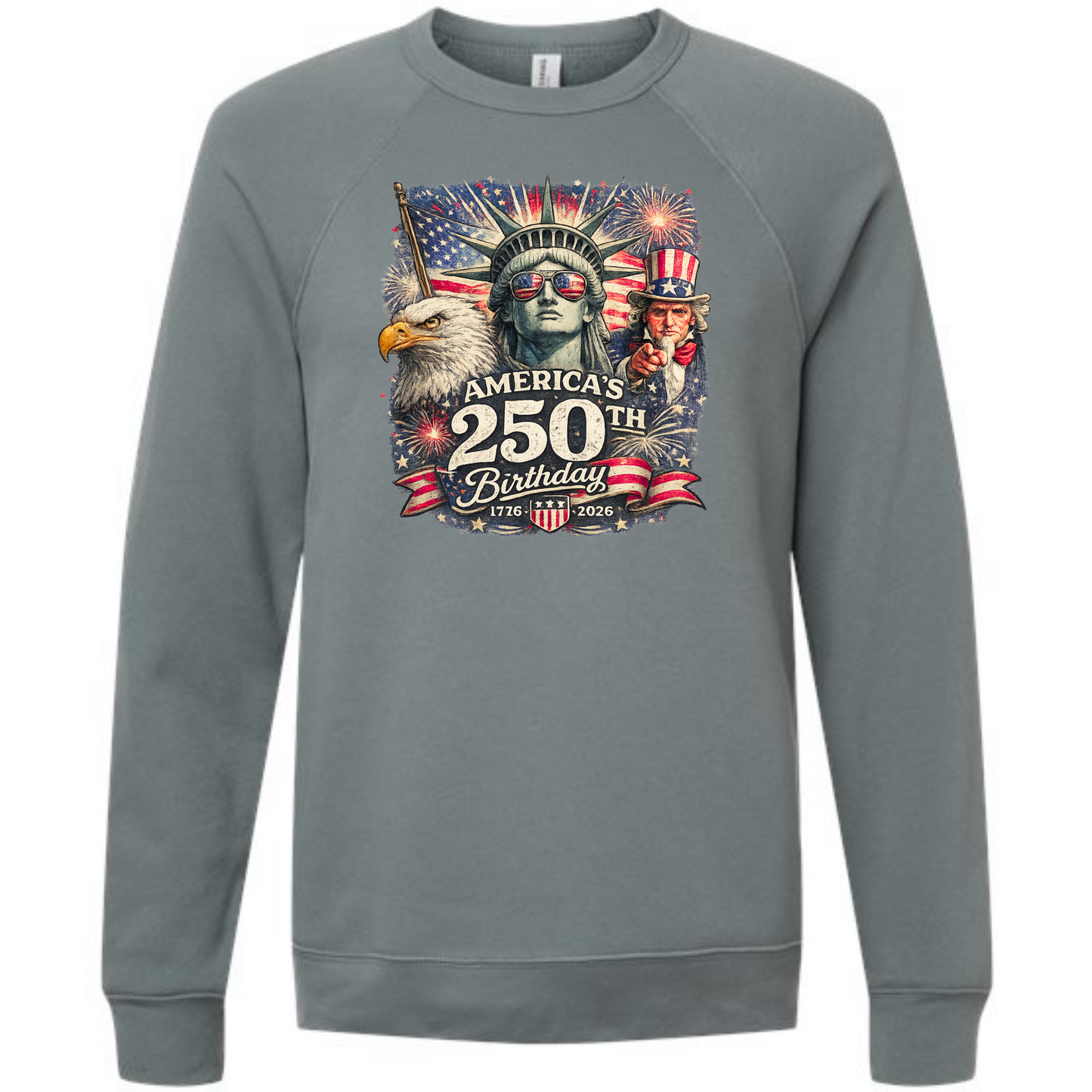 America's 250th Birthday - Sponge Fleece Raglan Sweatshirt - Blues, Greens, Purple, and Black