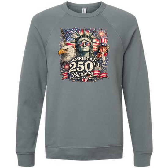 America's 250th Birthday - Sponge Fleece Raglan Sweatshirt - Blues, Greens, Purple, and Black