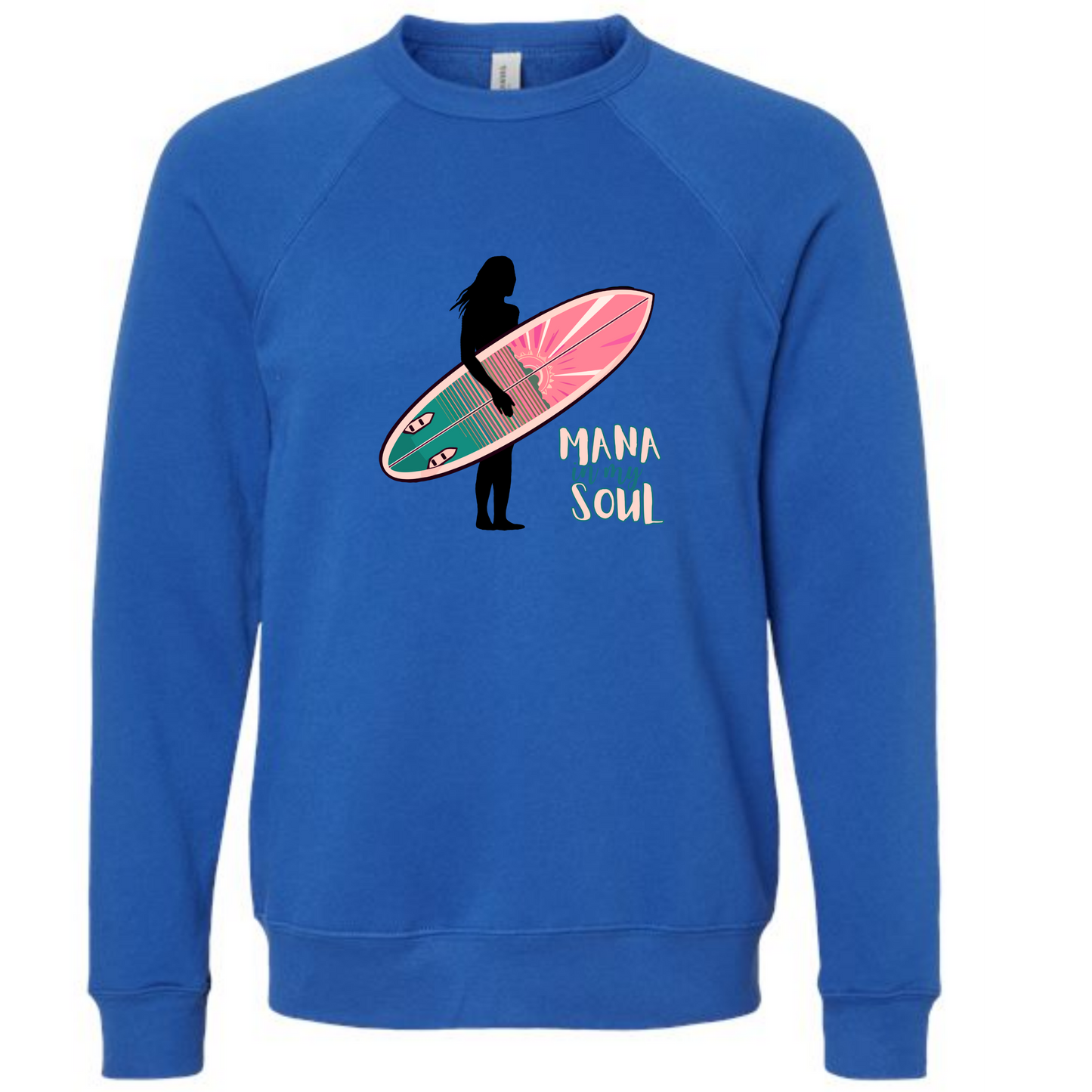 Mana in My Soul - Sponge Fleece Raglan Sweatshirt - Blues, Greens, Purple, and Black