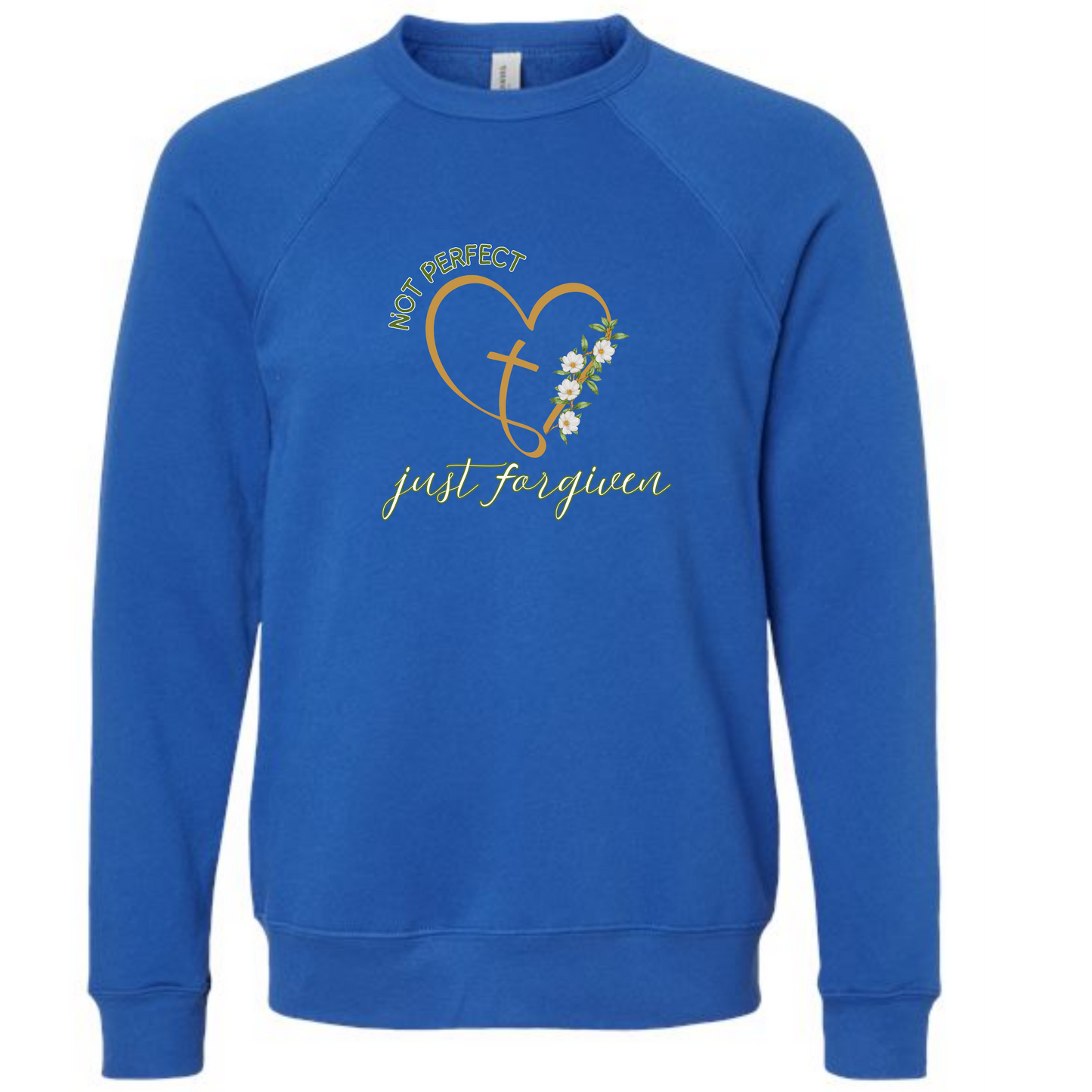 Not Perfect Just Forgiven - Sponge Fleece Raglan Sweatshirt - Blues, Greens, Purple, and Black