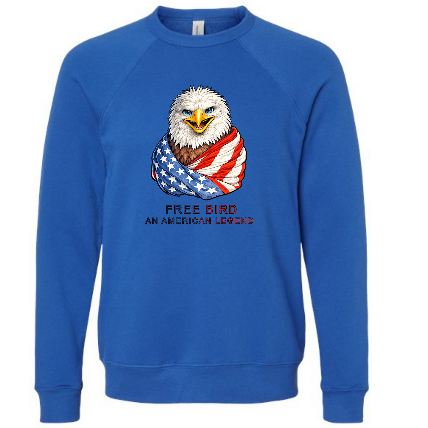 Free Bird An American Legend - Sponge Fleece Raglan Sweatshirt - Blues, Greens, Purple, and Black
