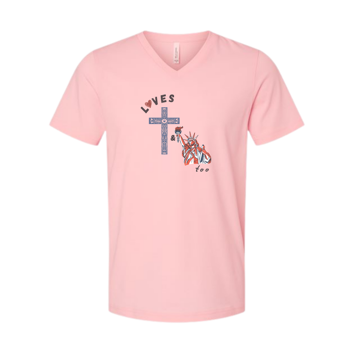 Loves Jesus & America too - Bella+Canvas - Unisex V-Neck - Assorted Colors