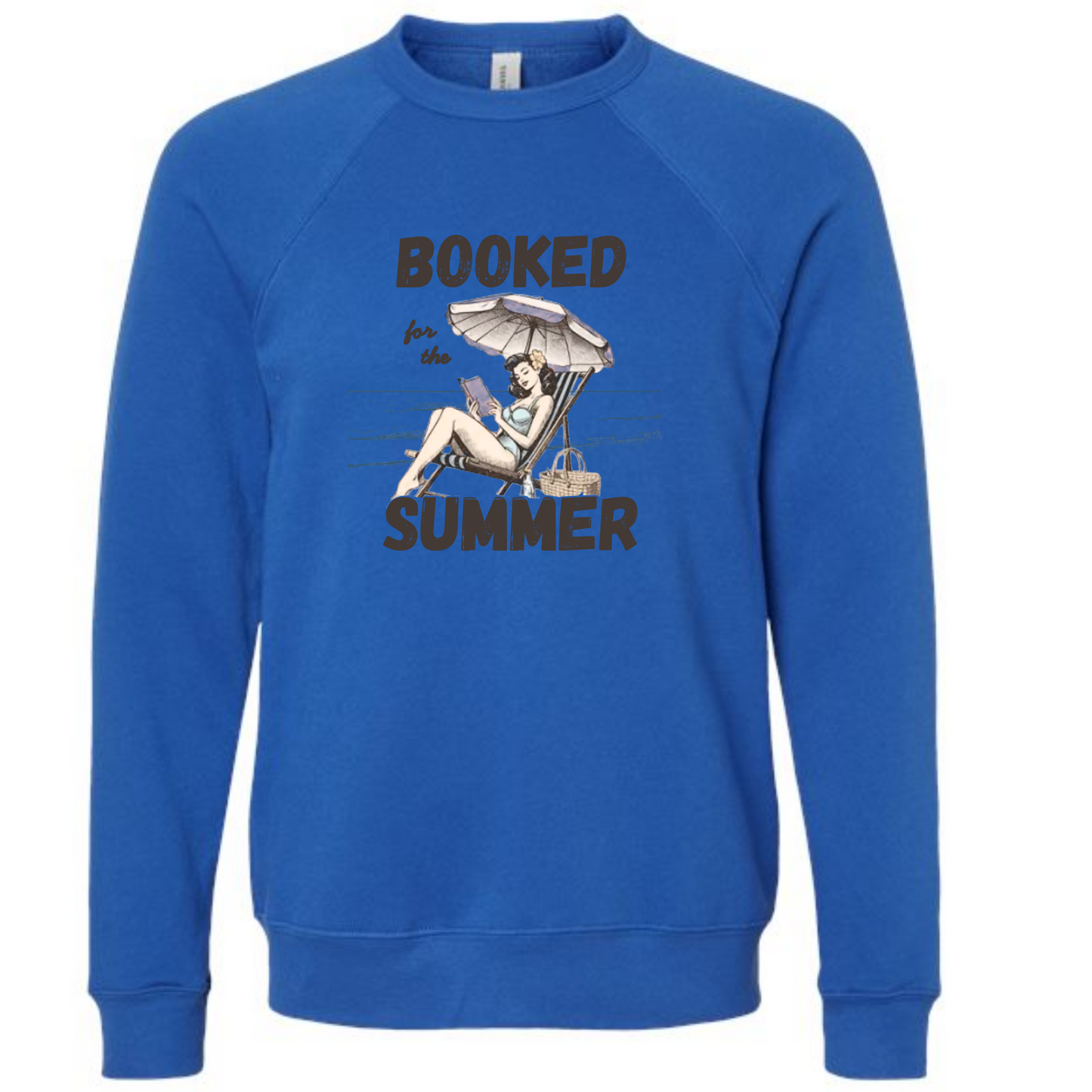 Booked for the Summer - Sponge Fleece Raglan Sweatshirt - Blues, Greens, Purple, and Black