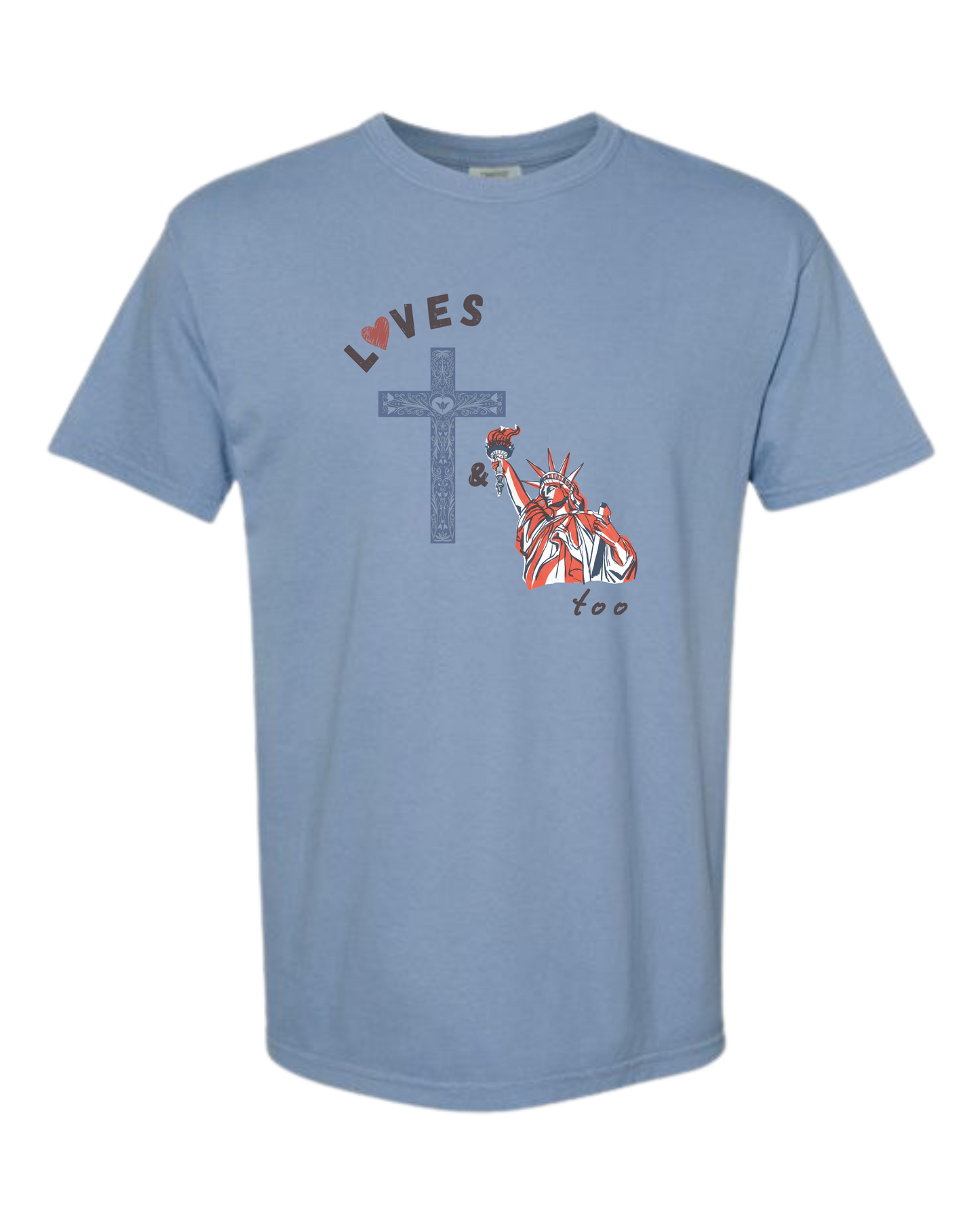 Loves Jesus & America too - Comfort Colors - Heavyweight Unisex Tee - Blues
