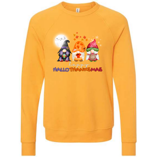 Happy Hallothanksmas Gnomes - Sponge Fleece Raglan Sweatshirt - Assorted Colors