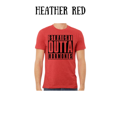 straight outta hormones - unisex tee - yellows, oranges, reds