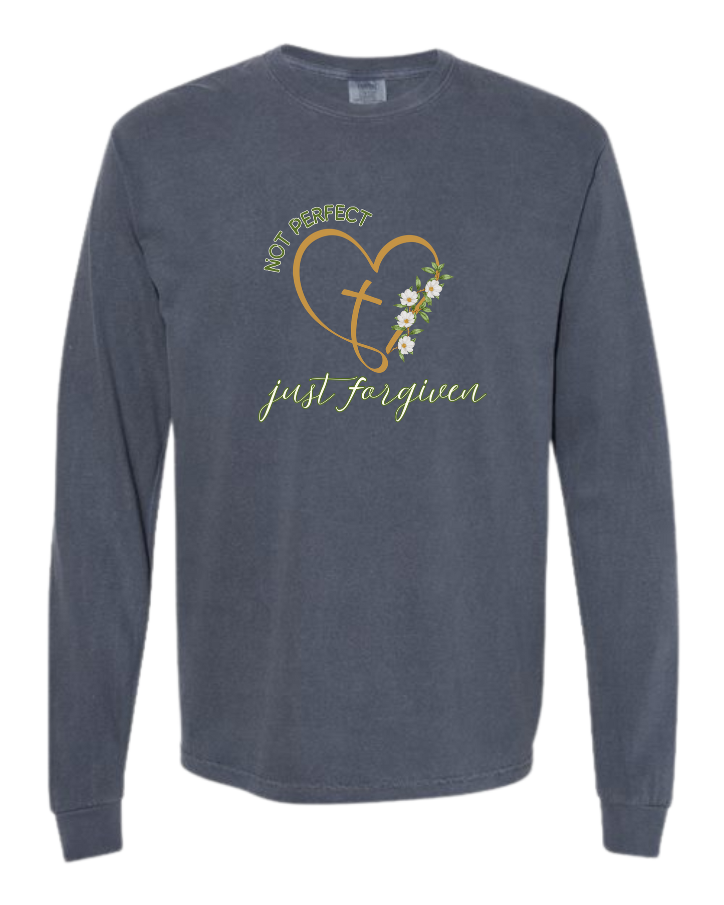 Not Perfect Just Forgiven - Comfort Colors - Heavyweight Long Sleeve Tee - Blues & Greens