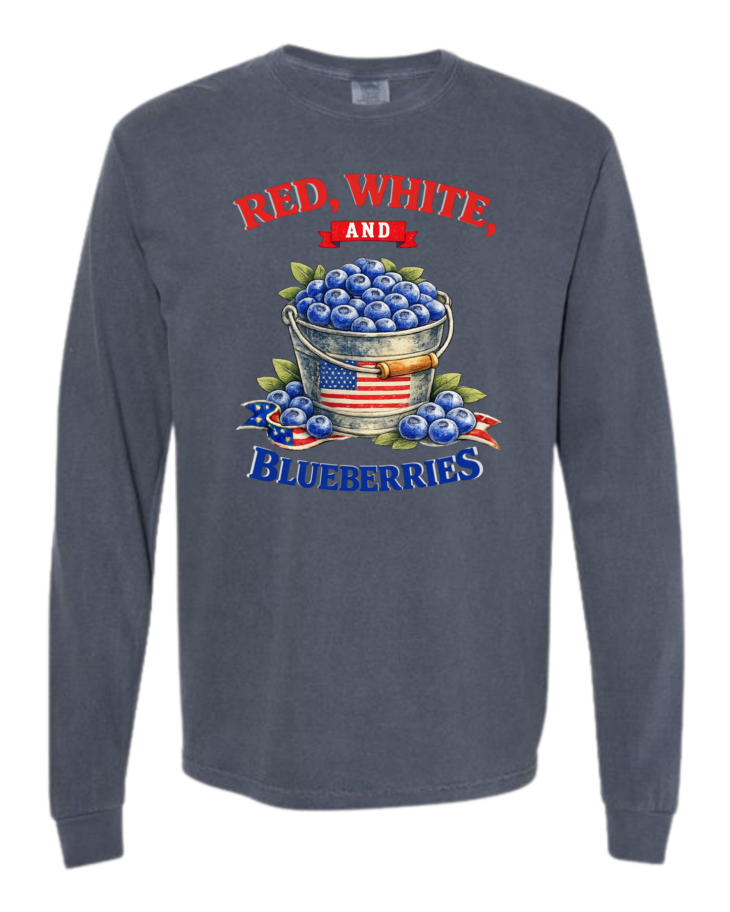 Red, White, And Blueberries - Comfort Colors - Heavyweight Long Sleeve Tee - Blues & Greens