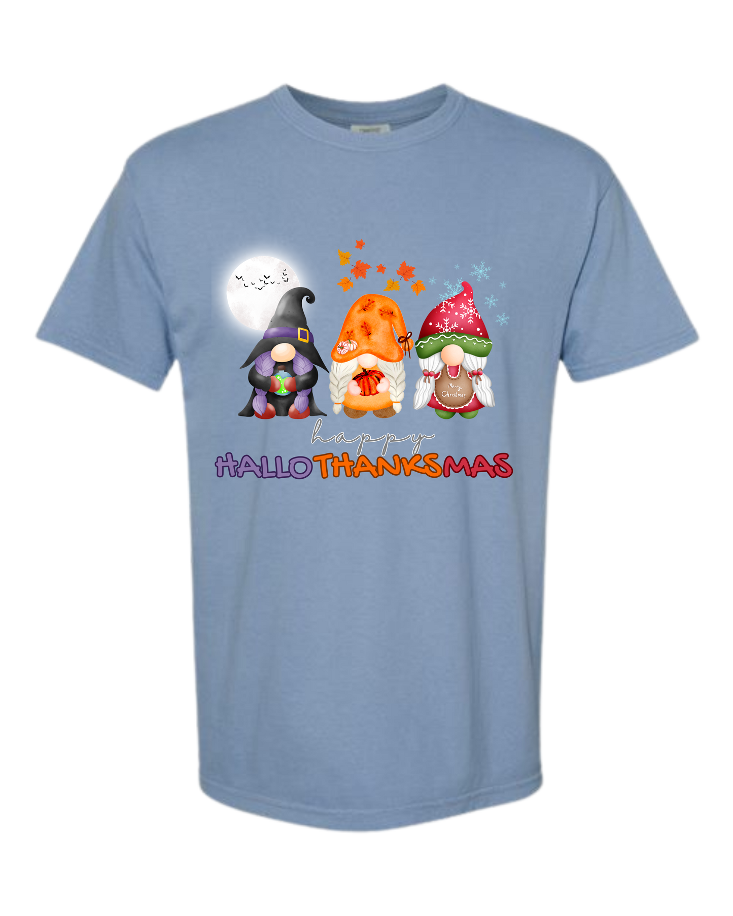 Happy HalloThanksMas Gnomes - Comfort Colors - Heavyweight Unisex Tee - Blues