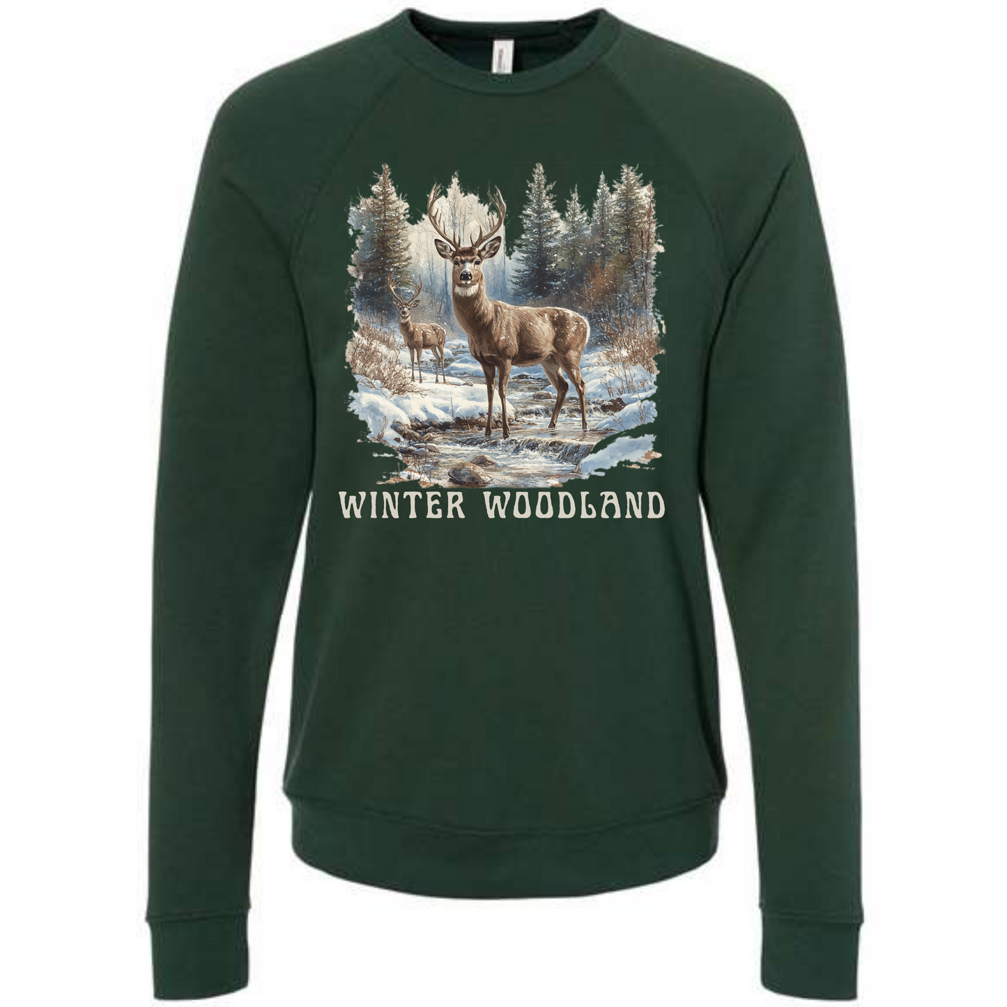 Winter Woodland - Sponge Fleece Raglan Sweatshirt - Greens, Neutrals