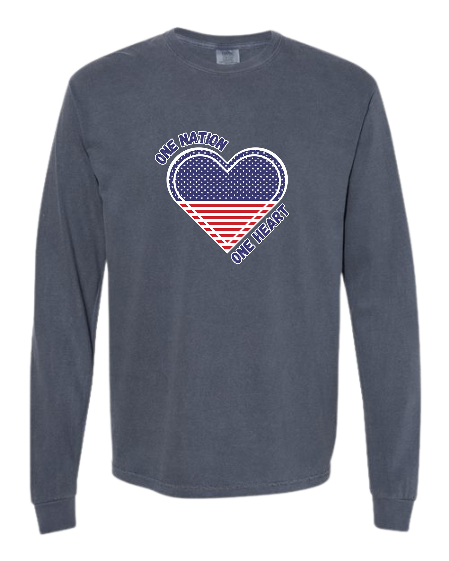 One Nation One Heart - Comfort Colors - Heavyweight Long Sleeve Tee - Blues & Greens