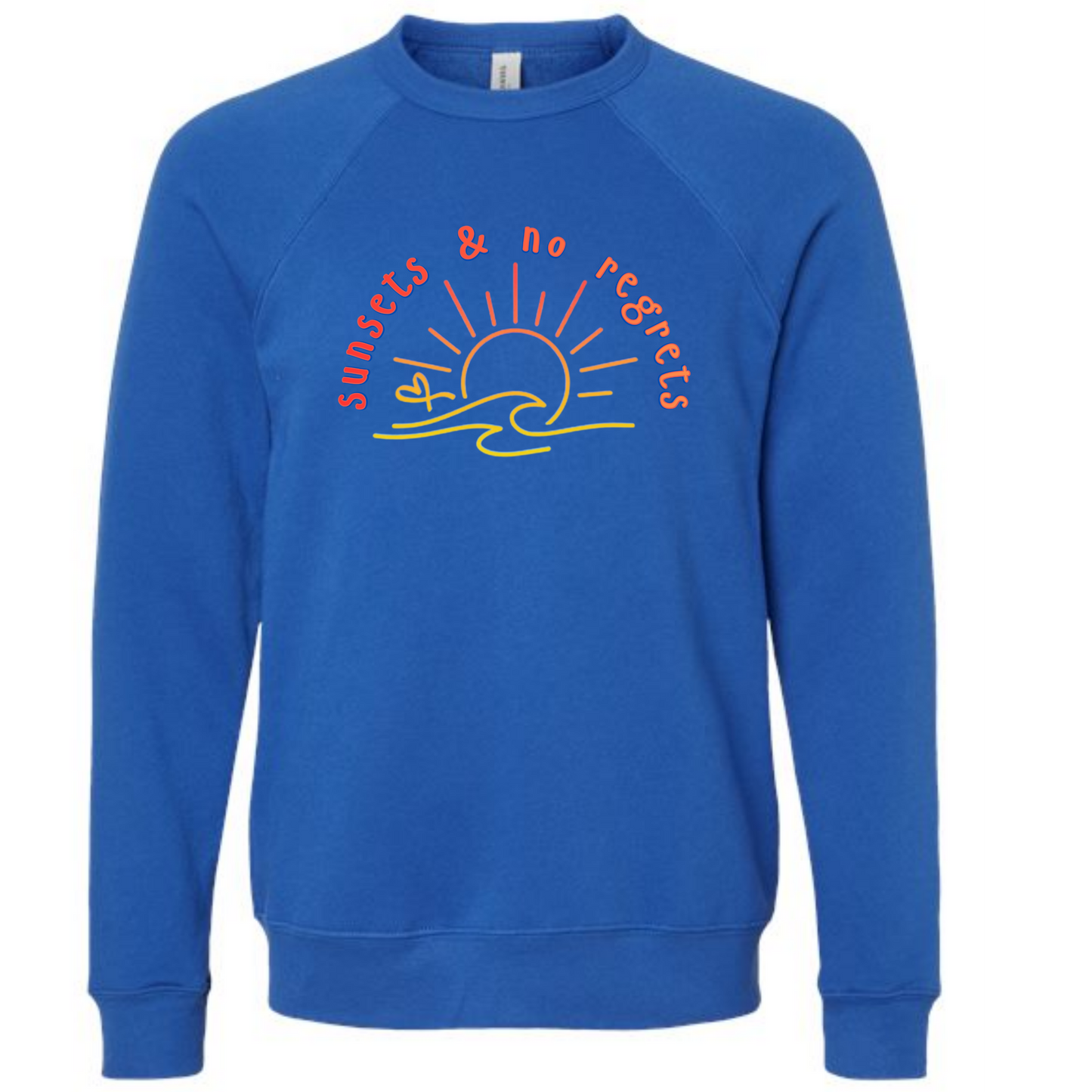 Sunsets & No Regrets - Sponge Fleece Raglan Sweatshirt - Blues, Greens, Purple, and Black