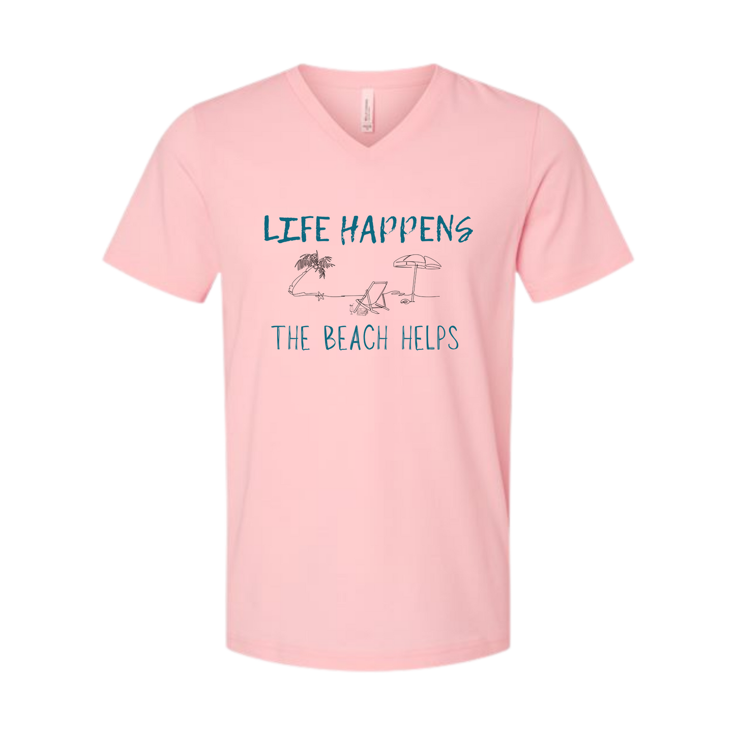 Life Happens The Beach Helps - Bella+Canvas - Unisex V-Neck - Assorted Colors