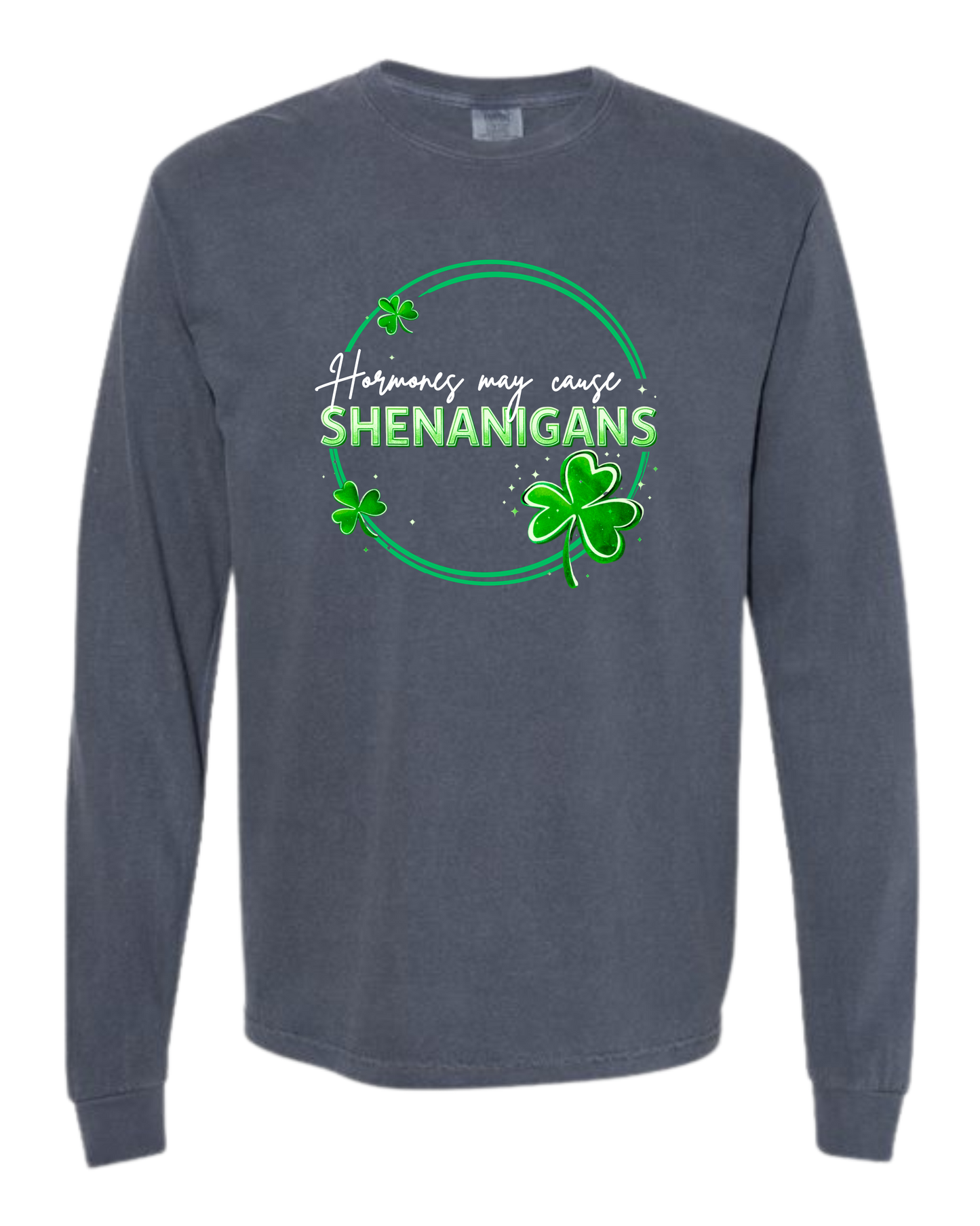 Hormones May Cause Shenanigans - Comfort Colors - Heavyweight Long Sleeve Tee - Blues & Greens