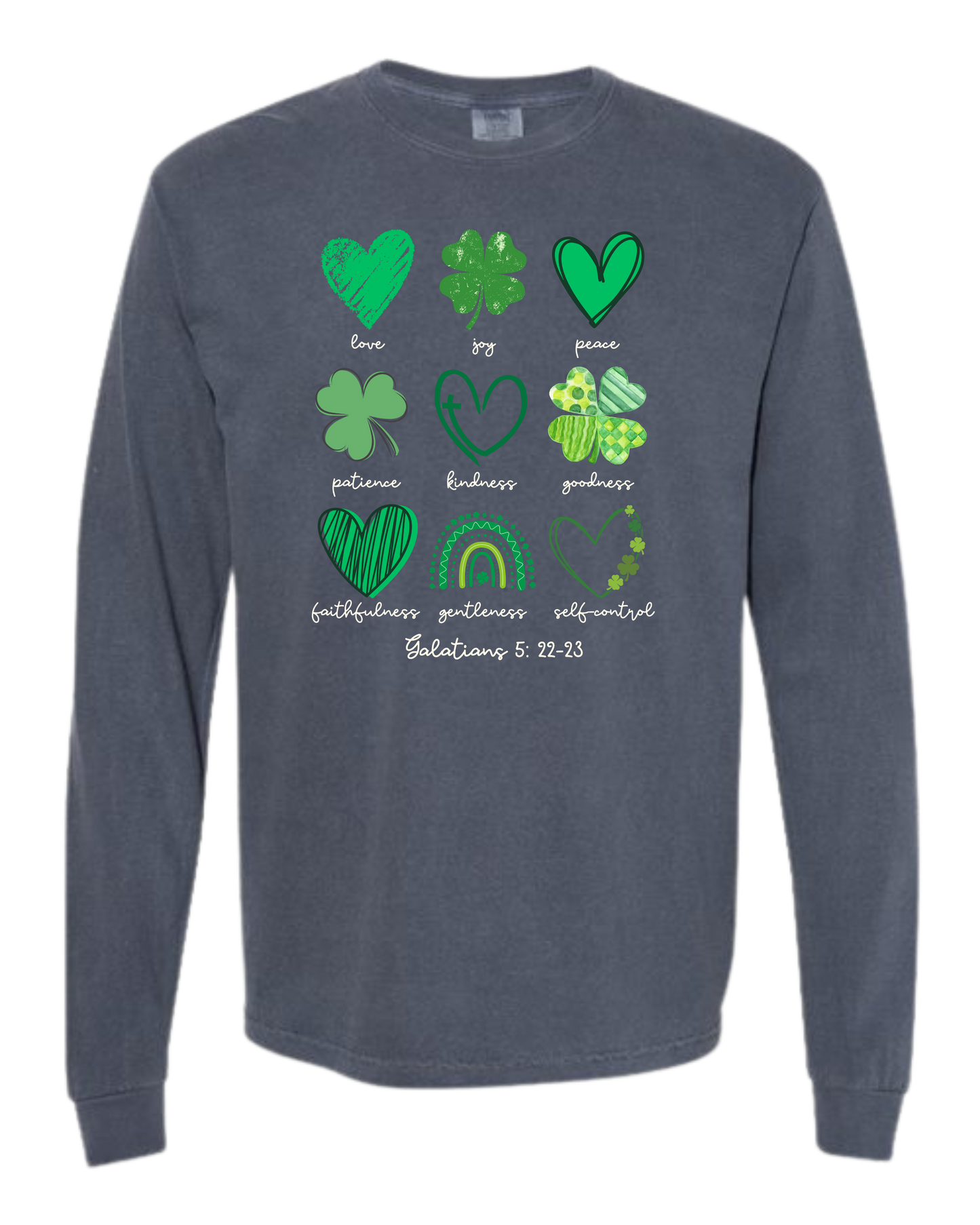 Galatians 5 - St Patrick's Day - Comfort Colors - Heavyweight Long Sleeve Tee - Blues & Greens