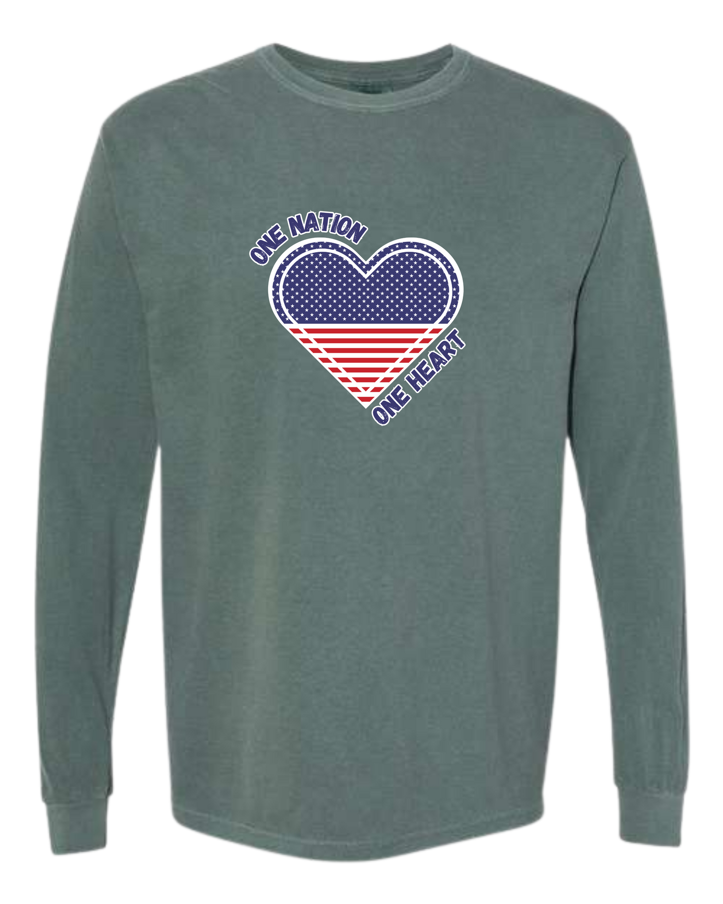 One Nation One Heart - Comfort Colors - Heavyweight Long Sleeve Tee - Blues & Greens