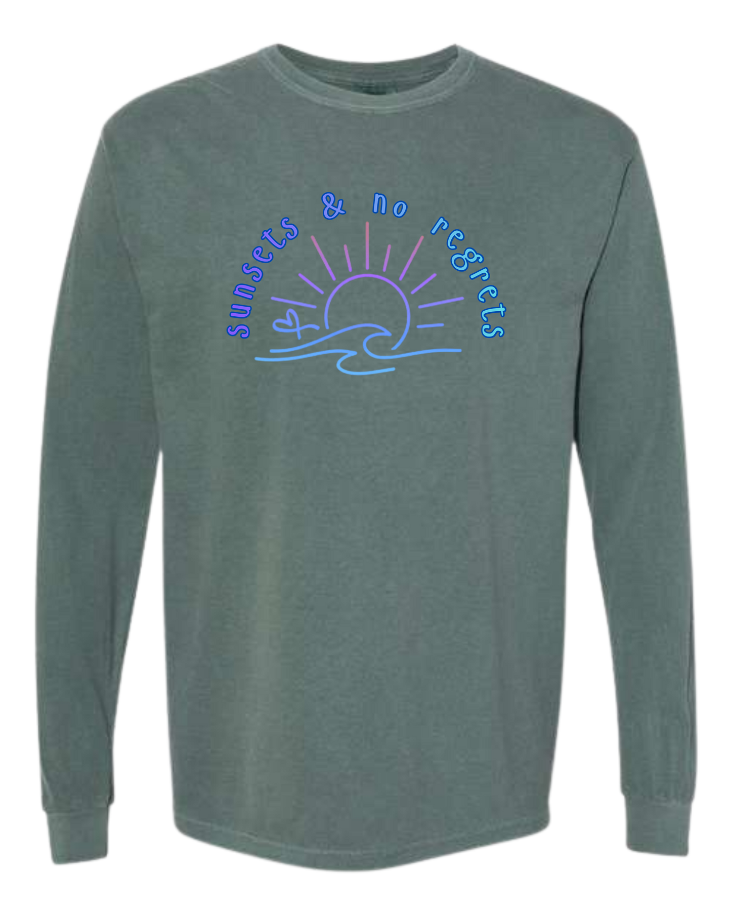 Sunsets & No Regrets - Comfort Colors - Heavyweight Long Sleeve Tee - Blues & Greens