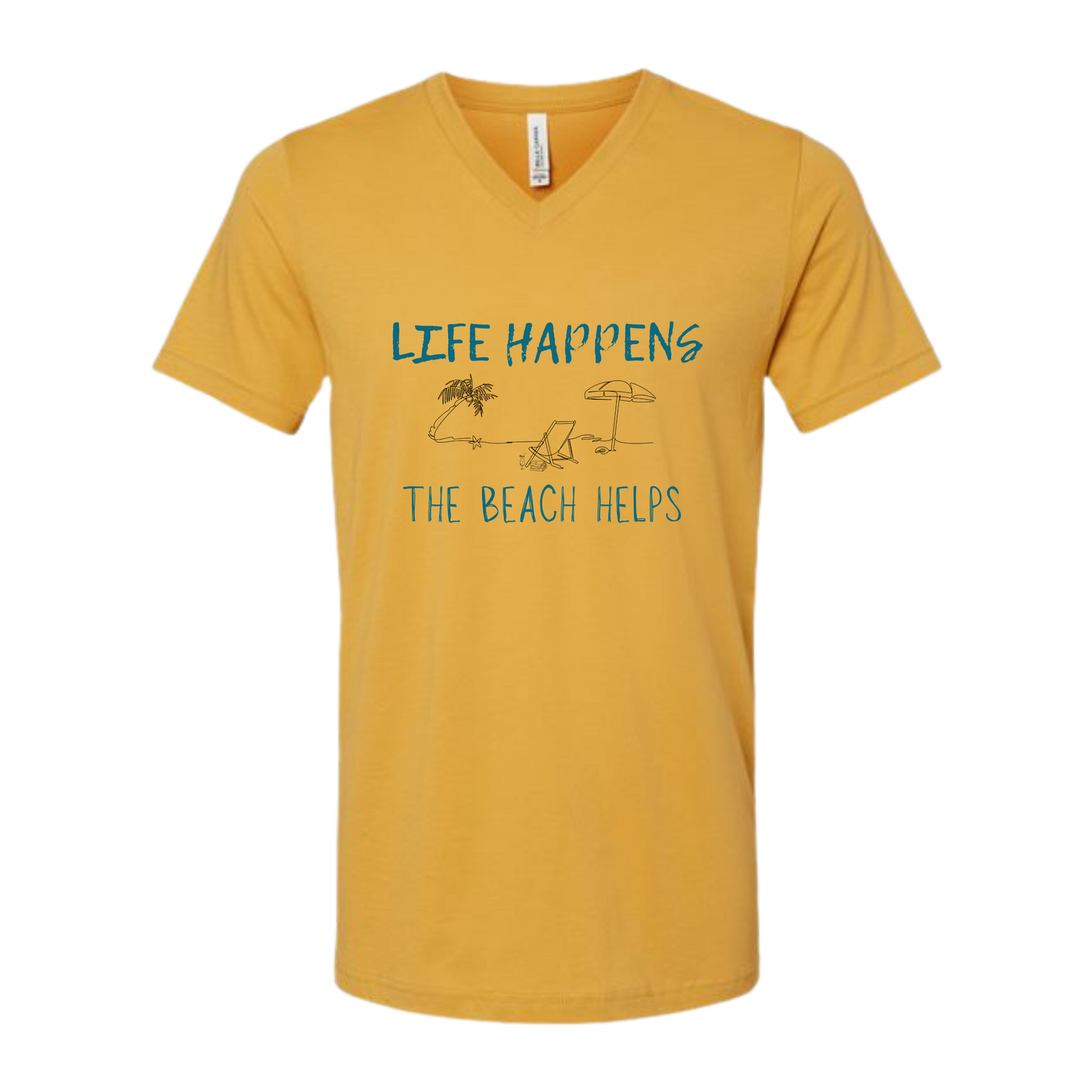 Life Happens The Beach Helps - Bella+Canvas - Unisex V-Neck - Assorted Colors
