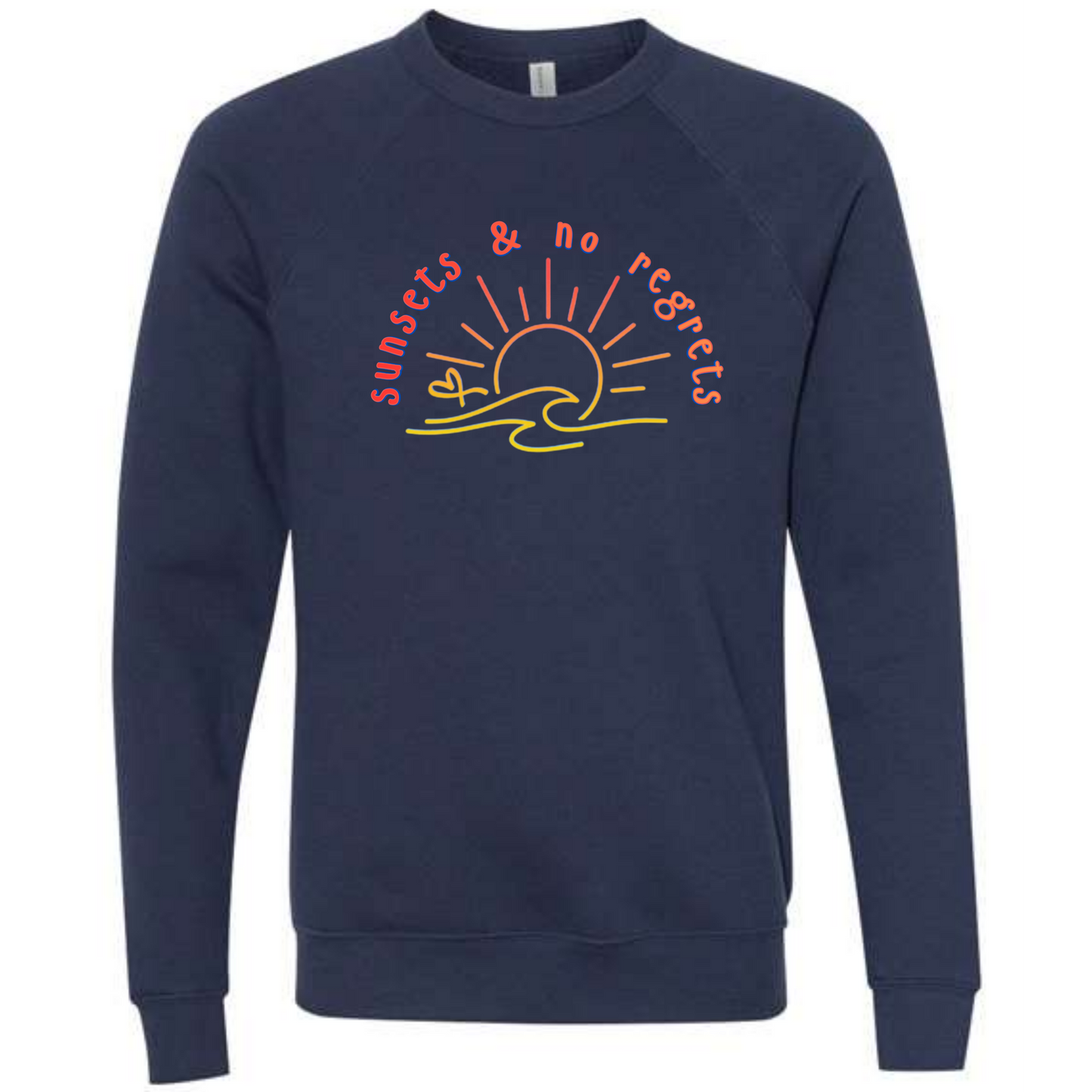 Sunsets & No Regrets - Sponge Fleece Raglan Sweatshirt - Blues, Greens, Purple, and Black
