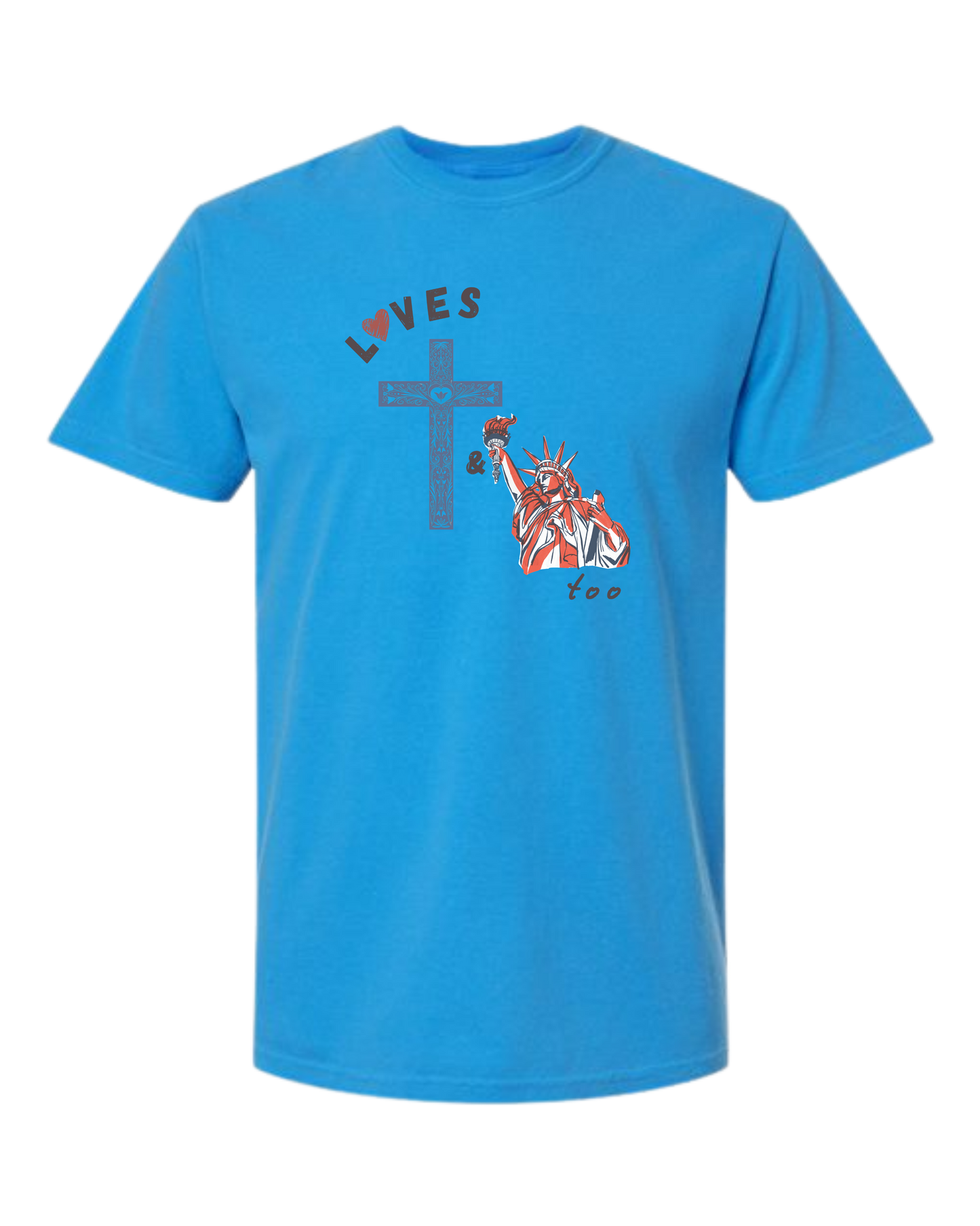 Loves Jesus & America too - Comfort Colors - Heavyweight Unisex Tee - Blues