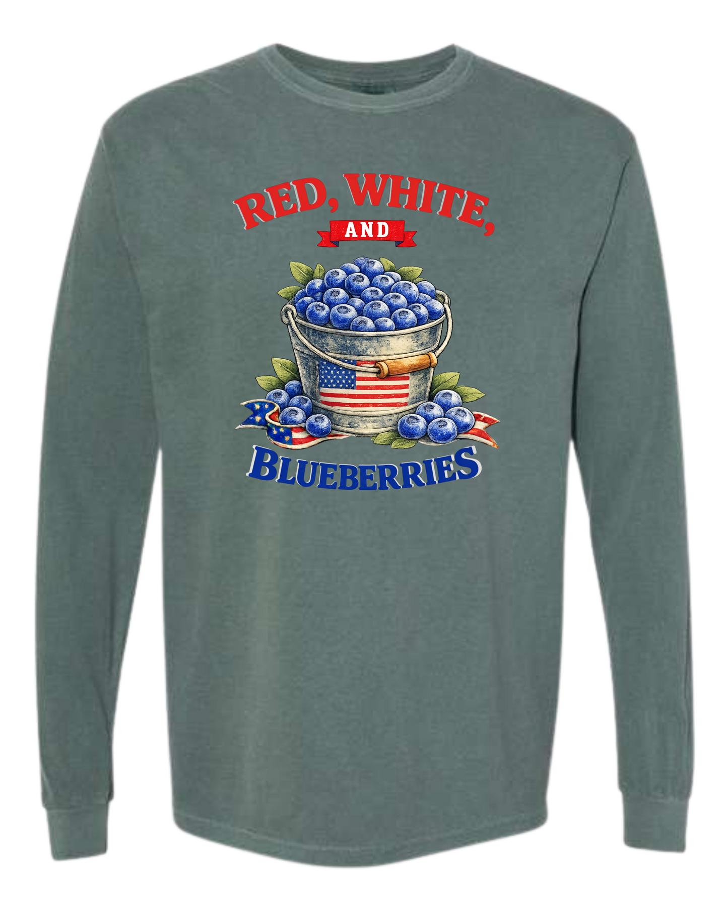 Red, White, And Blueberries - Comfort Colors - Heavyweight Long Sleeve Tee - Blues & Greens