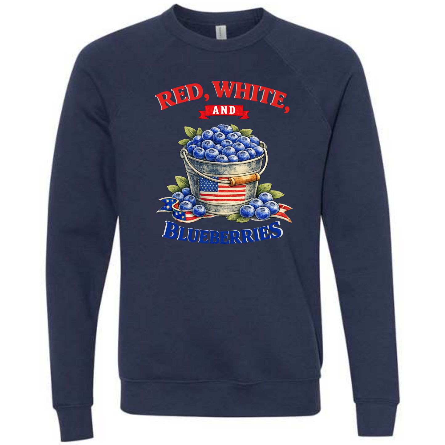 Red, White, And Blueberries - Sponge Fleece Raglan Sweatshirt - Blues, Greens, Purple, and Black