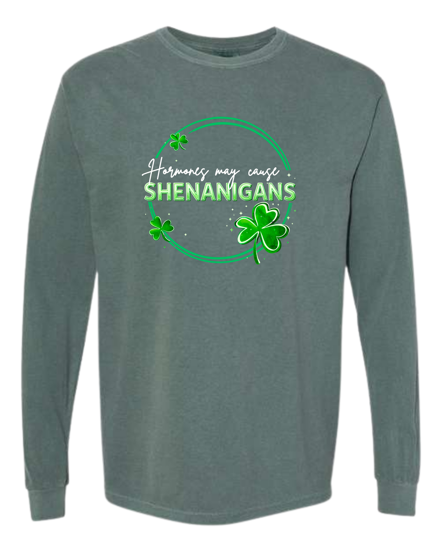 Hormones May Cause Shenanigans - Comfort Colors - Heavyweight Long Sleeve Tee - Blues & Greens